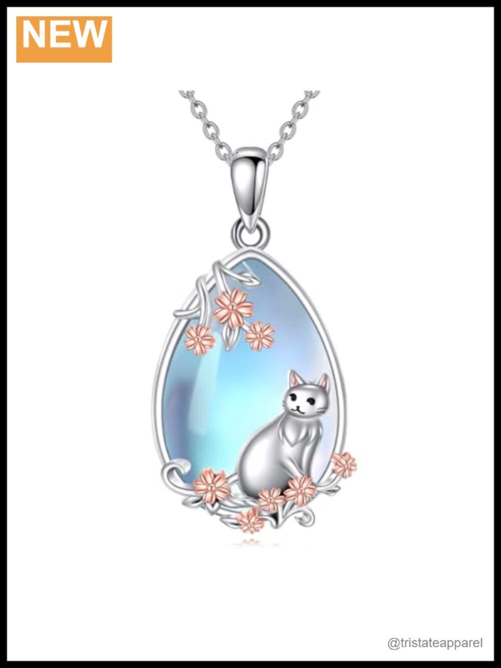 Moonstone Cat Pendant Necklace 925 Sterling Silver Adjustable Chain